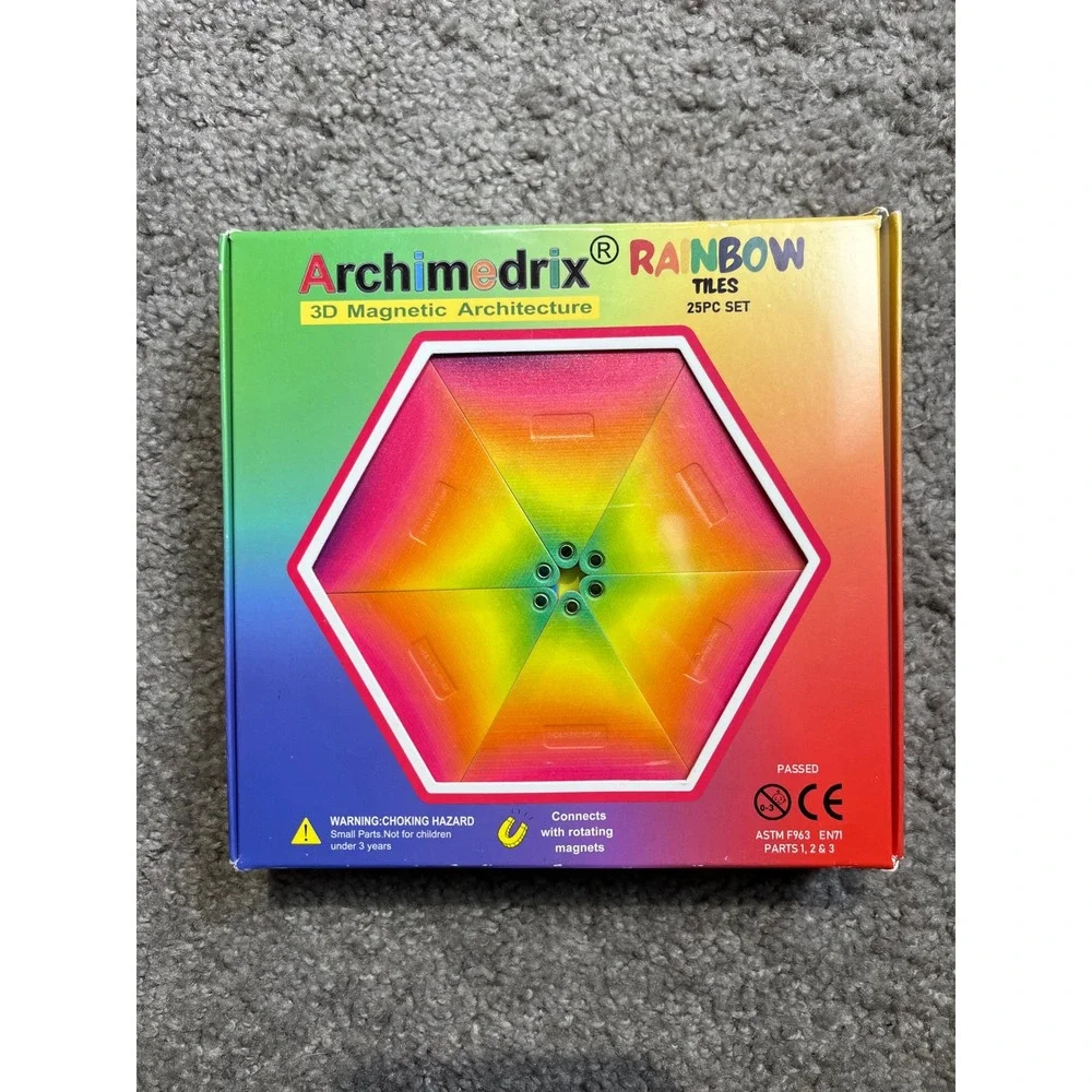 Archimedrix Rainbow Tiles Kids 25PC Multicolor 3D Magnetic Architecture